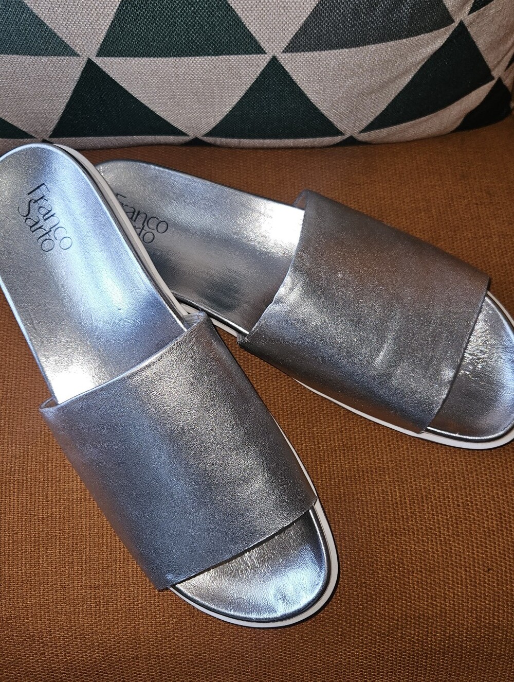 FRANCO SARTO Cameo Genuine Leather Metallic Silver Flat Slide/Open-toe Sz 13M